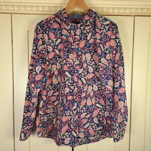 Talbots Women's Blue Pink Paisley Button Front Cotton Shirt Blouse Sz XL